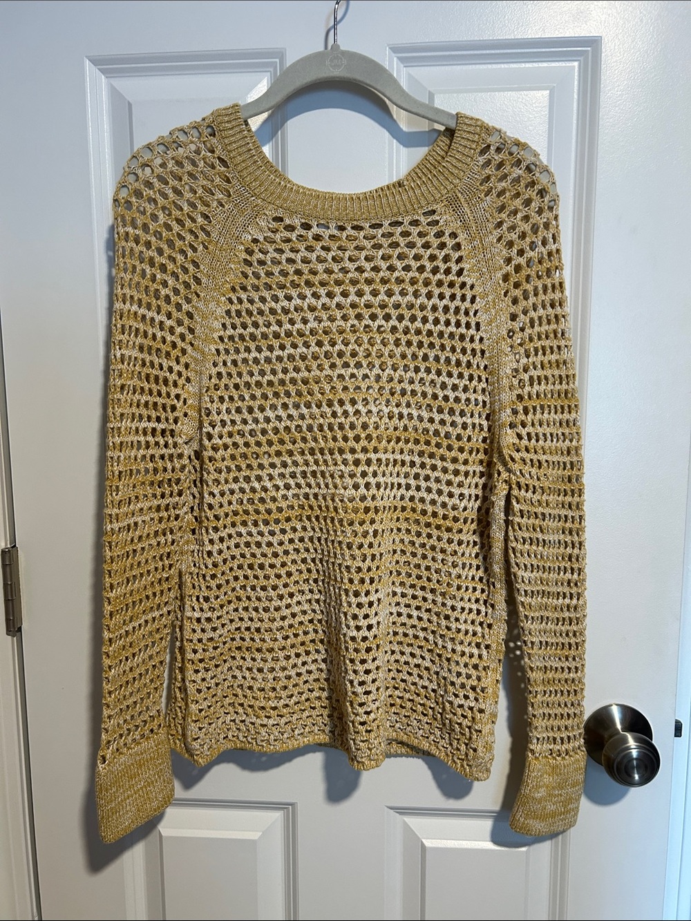 EUC Old Navy Seaside Cotton Open Knit Raglan Sweater in Mustard Medium Petite